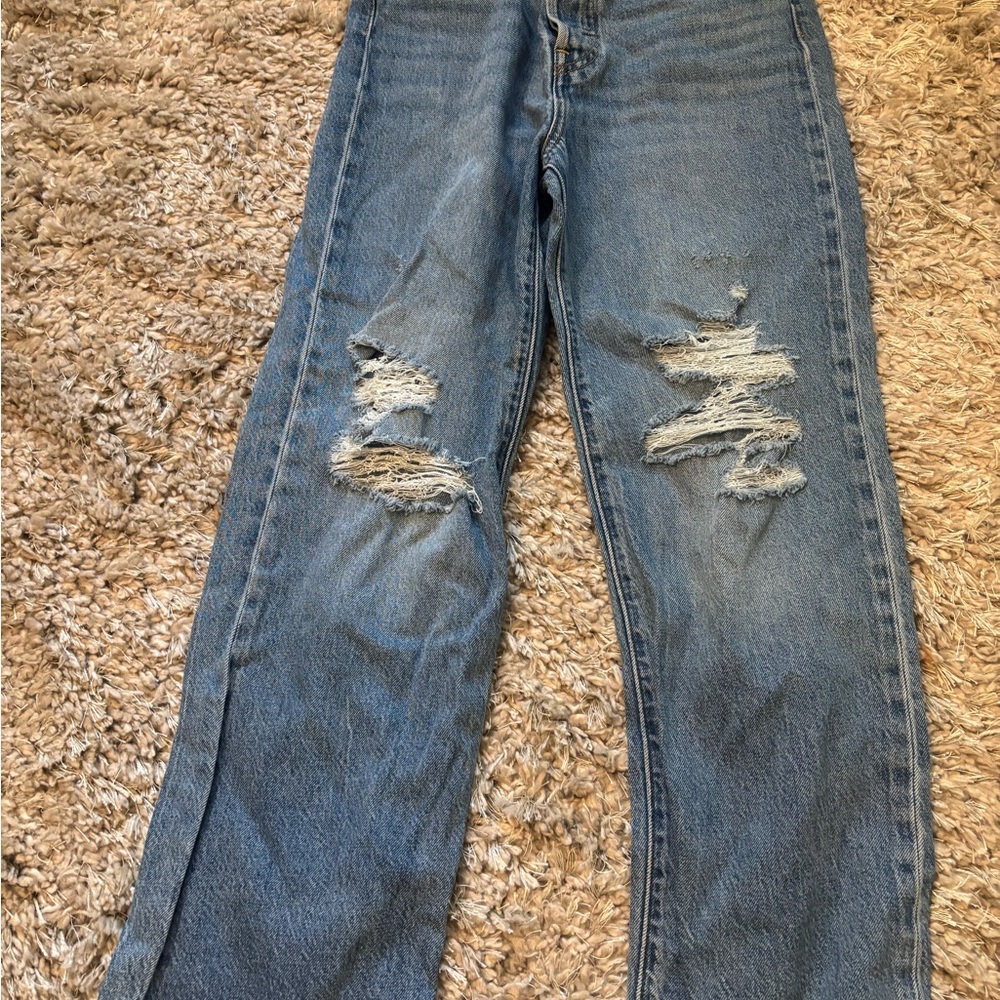 Levi's Blue Straight Leg Jeans with Distressed Details